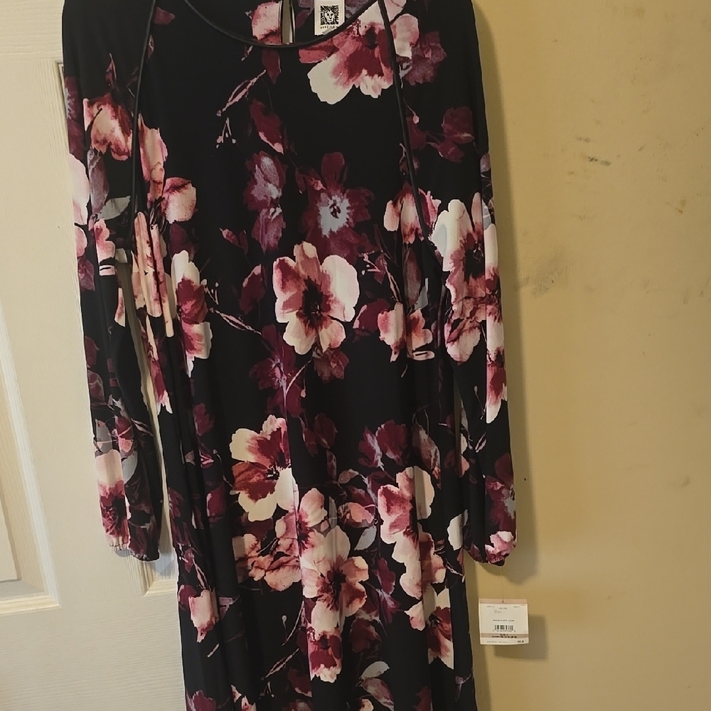 Anne Klein Floral Black and Pink Women's Dress NWT US 12